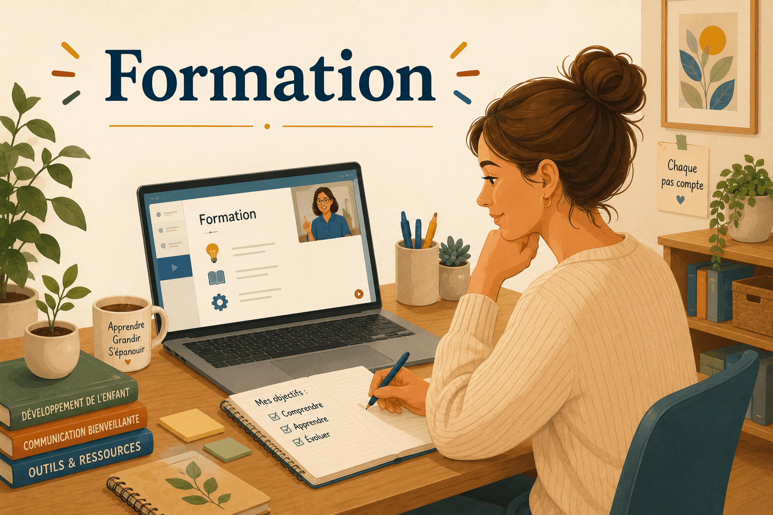 Un parent suit une formation en ligne pour mieux accompagner son enfant